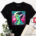 Vaperwave Mrs Frankenstein Retro Neon Horror T-Shirt, Synthwave 80's Styled Classic Halloween Tee T-Shirts OrnamentallyYou Black XS