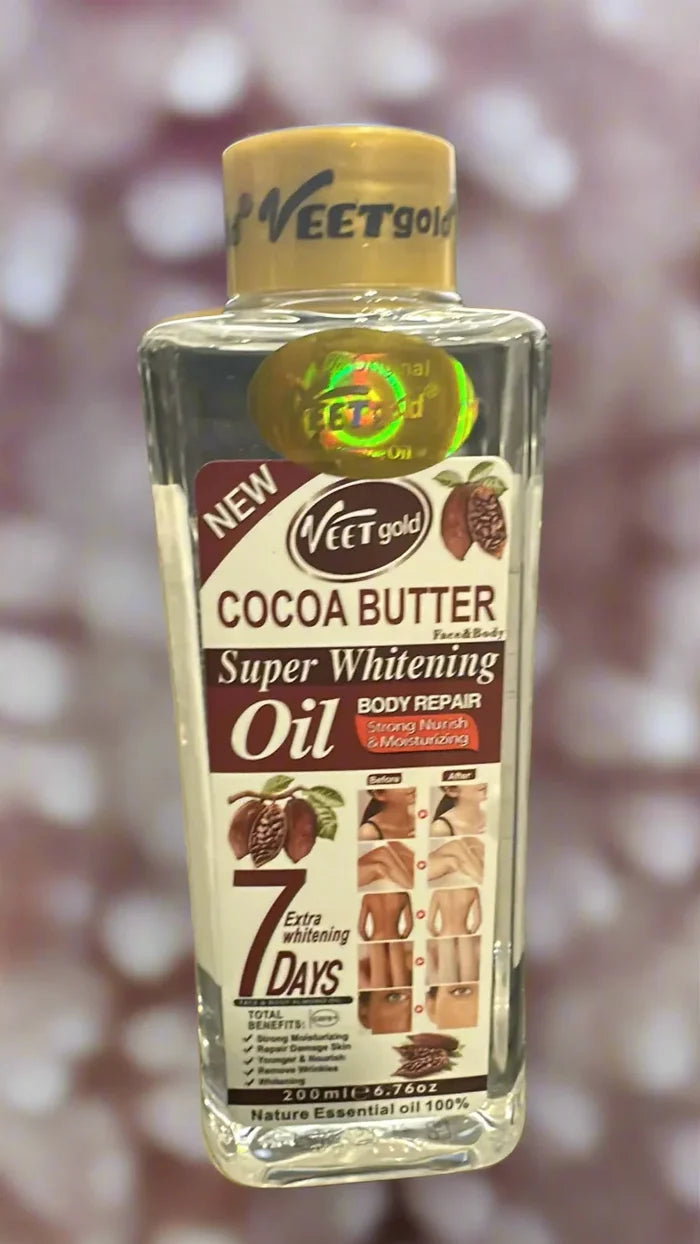 Veet Gold Cocoa Butter Super Whitening Body Repair 7 Days Oil 200 Ml 6.76oz