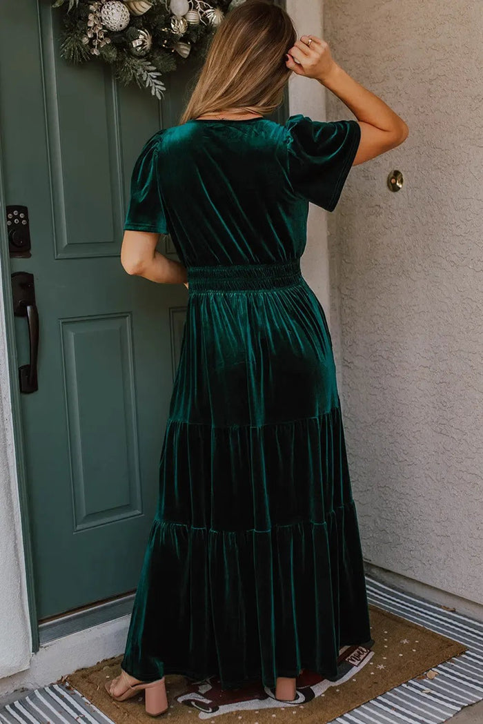 Shop Velvet Short Sleeve Shirred Waist Tiered Maxi Dress at eAura