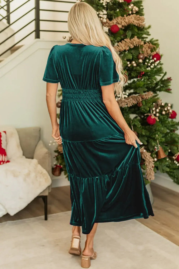 Shop Velvet Short Sleeve Shirred Waist Tiered Maxi Dress at eAura