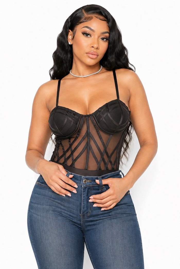 What A Day - Women's Mesh Semi Sheer Adjustable Spaghetti Straps Leotard Bodysuit