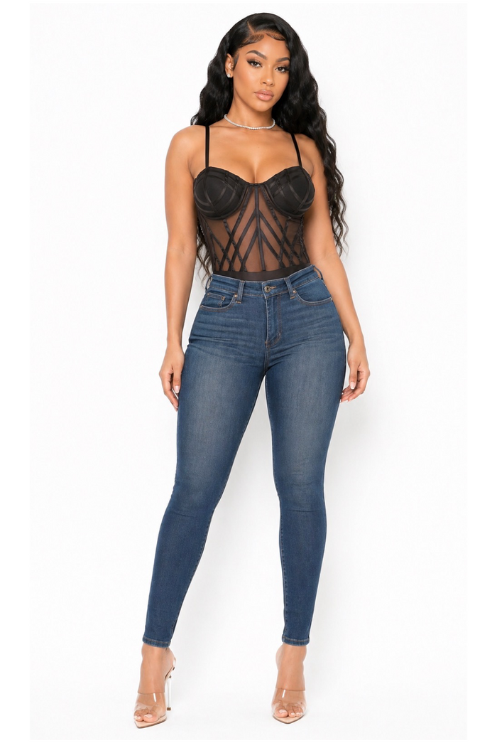 What A Day - Women's Mesh Semi Sheer Adjustable Spaghetti Straps Leotard Bodysuit