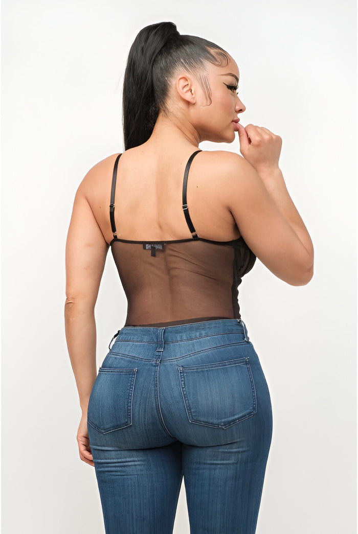 What A Day - Women's Mesh Semi Sheer Adjustable Spaghetti Straps Leotard Bodysuit