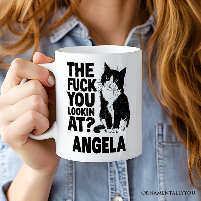 What Are You Looking At Personalized Mug, Cat Lover Gift With Custom Name Personalized Ceramic Mug OrnamentallyYou