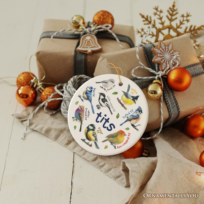 Whimsical Bird Tit Ceramic Ornament, Funny Birdwatcher Gift for Birder Ceramic Ornament OrnamentallyYou