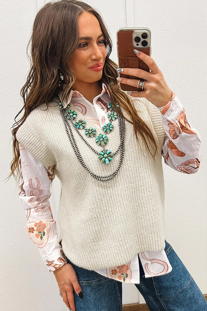 White Rodeo Cowgirl Print Western Button up Shirt - Tops/Blouses & Shirts