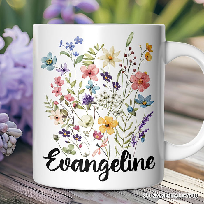 Wildflower Bouquet Personalized Mug, Floral Custom Gift with Name Personalized Ceramic Mug OrnamentallyYou 12oz Mug Customized