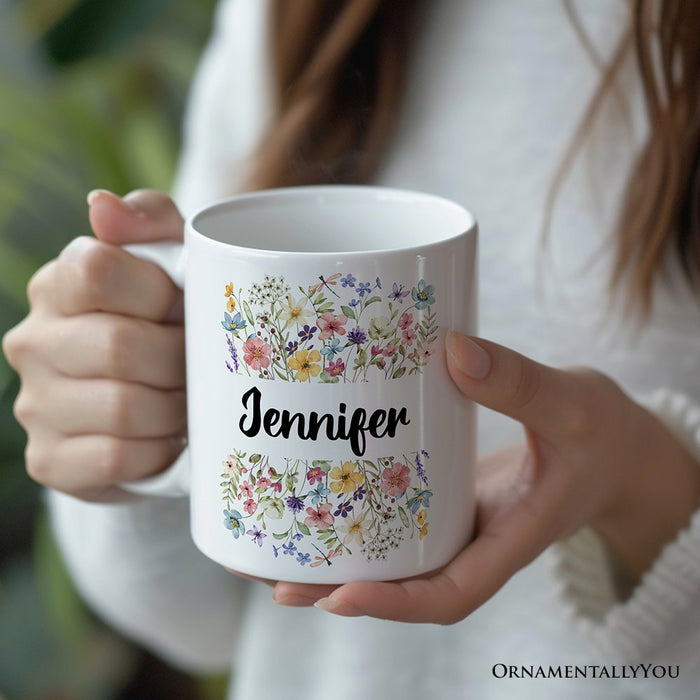 Wildflowers Personalized Mug, Flowers Custom Gift with Name for Women Personalized Ceramic Mug OrnamentallyYou