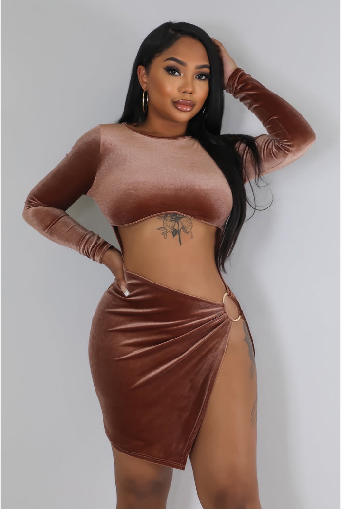 Wine & Dine - Velvet Mid & Side Cut Out Mini Dress