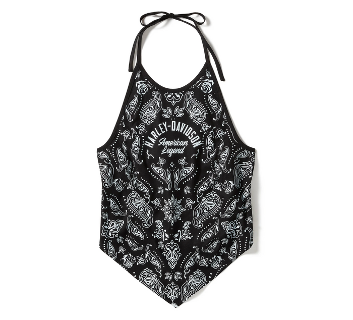 Women's Classic Paisley Bandana Halter - Harley Black & White