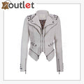Womens White Studded Punk Leather Jacket - Leather Outlet